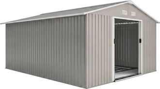 OEM Cobertizo De Jard&iacute;n 12,4 M&sup2; 340x386x200 Cm Con 2 Puertas Corredizas Base Refuerzo (suelo No Incluido) Gris Claro