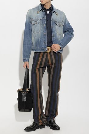 Versace Denim Shirt With Appliqu&eacute;s, Mens, Blue
