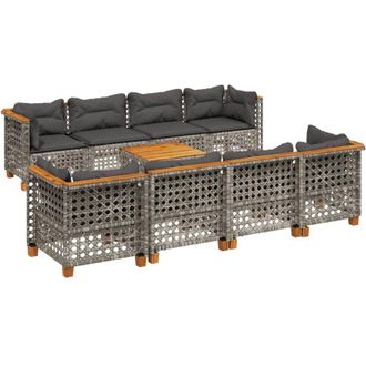 vidaXL Set De Muebles De Jard&iacute;n 9 Pzas Y Cojines Rat&aacute;n Sint&eacute;tico Gris Vidaxl
