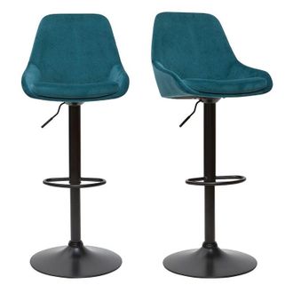 Miliboo Miliboo - Sgabelli da bar regolabili in velluto blu petrolio holo (set di 2)