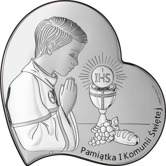OEM Cuadro De Plata Con Un Ni&ntilde;o, Recuerdo De La Primera Comuni&oacute;n, Con Grabado 6747 7 X 7 Cm