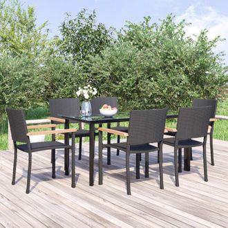 vidaXL Juego De Comedor De Jard&iacute;n 7 Piezas Rat&aacute;n Sint&eacute;tico Negro Vidaxl