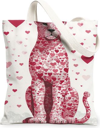 Generic Heart Pattern Canvas Tote Bags, Cute Animal Design Reusable Shopping Bags, Lightweight Washable Shoulder Strap Canvas for T, Peach, 13x15 Inch