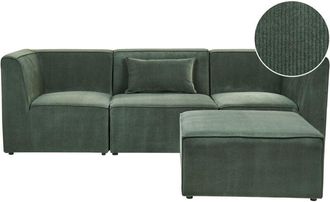 Beliani Modular Sofa 3 Seater LEMVIG Corduroy Dark Green with Ottoman