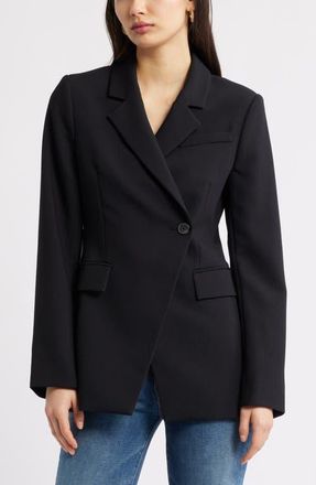 Open Edit The Icon Asymmetric Fitted Blazer in Black at Nordstrom, Size Xx-Small