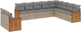 vidaXL Juego De Sof&aacute;s Jard&iacute;n Con Cojines Beige 10 Pzas Rat&aacute;n Sint&eacute;tico Vidaxl