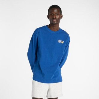 New Balance Mens Athletics Premium Back Logo Long Sleeve in Blue Cotton, size 2X-Large
