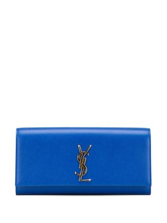 Saint Laurent 2012-2025 Grain de Poudre Monogram Cassandre clutch bag - women - Calf Leather/Leather - One Size - Blue