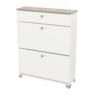 Calicosy Calicosy - Mueble zapatero de 2 puertas abatibles y 1 cajón decorado en roble kronberg y blanco - L80,8 cm