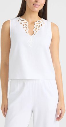 Ellen Tracy Womens Embroidered V-Neck Top