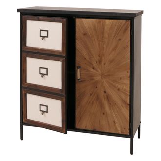 Hhg Com&ograve; Da Farmacia Hhg-301, Armadio Alto Con Scomparti, Credenza Look Vintage Shabby 94x80x35 Cm, Naturale Chiaro