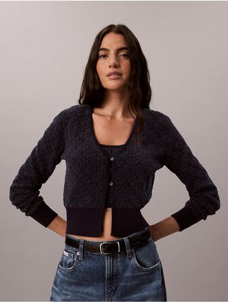 Calvin Klein Jeans Calvin Klein Womens Emblem Logo 2-in-1 Chenille Cardigan Set - Blue - XL