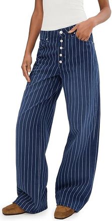 Free People Striped Nia BF Jean Womens Clothing Indigo Pinstripe : 32, Cotton
