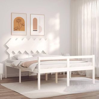 Berkfield Home Bed Frame with Headboard White 140x200 cm Solid Wood