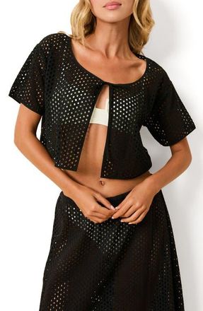 Solid & Striped Shannon Sheer Split Front Crop Cotton Cover-Up Top in Noir at Nordstrom, Size X-Large