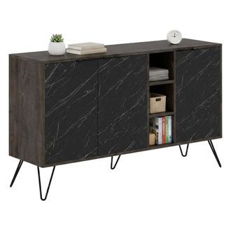 Dmora Aparador Dpenz, Buf&eacute; De Sal&oacute;n, Aparador De Sal&oacute;n, Despensa De Cocina, 142x36h83 Cm, &Oacute;xido Y M&aacute;rmol Negro - Dmora