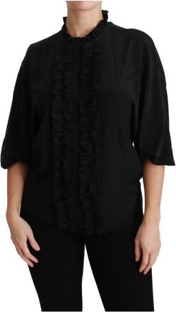 Dolce & Gabbana Luxe Zwarte Zijden Korte Mouw Blouse - Dames - Blouses - Zwart - 2XS - Overhemden