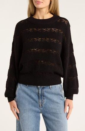 Vero Moda Lona Pointelle Cotton Blend Crop Sweater in Black at Nordstrom Rack, Size Large