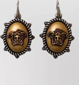 Versace two tone medusa drop earrings