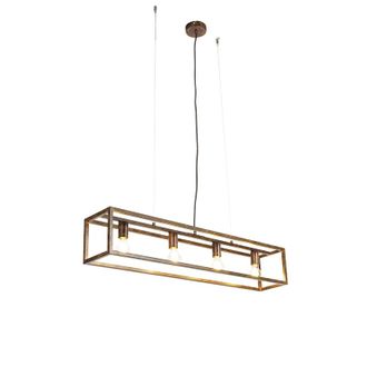 QAZQA Industrial L&aacute;mpara Colgante Industrial Marr&oacute;n &Oacute;xido 4 Luces - Cage Acero Rectangular Adecuado Para Led Max. 4 X 60 Watt - Qazqa