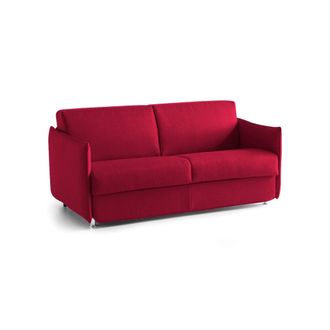 Dmora Sof&aacute; Cama 2 Plazas Follina, Desenfundable, Con Almacenaje, Fabricado En Italia, Apertura Abatible, 160x95 Cm Rojo