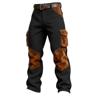 Generic Mens Waffle Cargo Trousers Vintage Patchwork Work Pants Casual Lightweight Jogging Bottoms Classic Durable Cargo Pants with Multipocket for Outdoor Wo