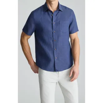 UNTUCKit Cameron Solid Wrinkle Resistant Linen Button-Up Shirt in Navy at Nordstrom, Size X-Large