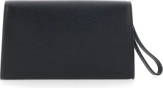 Ferragamo Womens Clutch Bag Black Grained Leather Calf
