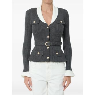 Self Portrait Belted Ribbed-knit Cardigan
