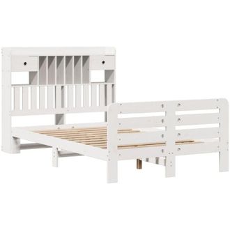 vidaXL Cama Con Estanter&iacute;a Sin Colch&oacute;n Madera Maciza Blanca 135x190 Cm Vidaxl