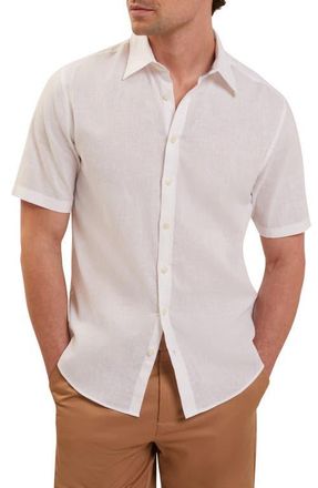 Ted Baker Wryte Regular Fit Short Sleeve Slub Linen & Cotton Button-Up Shirt in White at Nordstrom, Size 6