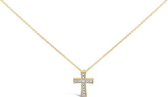 House of Brilliance 24 KT Gold Vermeil Diamond Accent Cross Pendant Necklace
