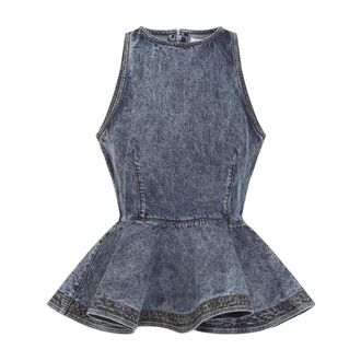 Alaia Sleeveless Tops, female, Blue, Size: XS Peplum Denim Top