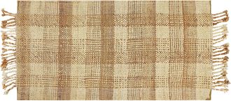 Beliani Alfombra De Yute Beige Arena Natural 80 X 150 Cm A Mano Geom&eacute;trico Borlas Berissa
