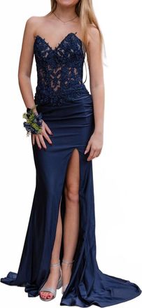 La Femme Womens Prom Dress In Navy