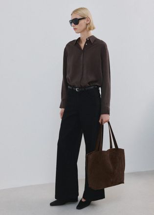 Mango Jeans wide leg vita media black denim - Donna - 36 - MANGO