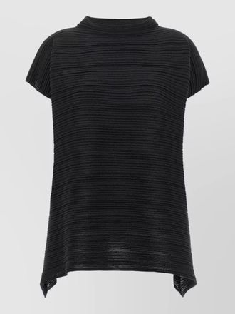 Pleats Please Issey Miyake ribbed asymmetric crater neck knitted top