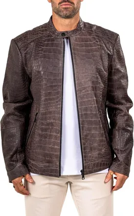 Maceoo Marthyr Croc Embossed Leather Jacket in Grey at Nordstrom, Size Xxx-Large