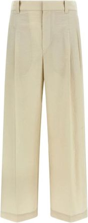 Brunello Cucinelli Pleated Broeken - Dames - Wijde Broeken - Beige - 2XL - Katoen - Broeken