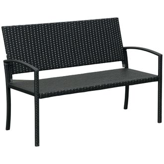 OUTSUNNY Banco De Jard&iacute;n De 2 Plazas, Banco De Exterior Con Respaldo Y Asiento De Rat&aacute;n Pe, Carga M&aacute;xima 240 Kg, 122 X 60 X 85 Cm, Negro