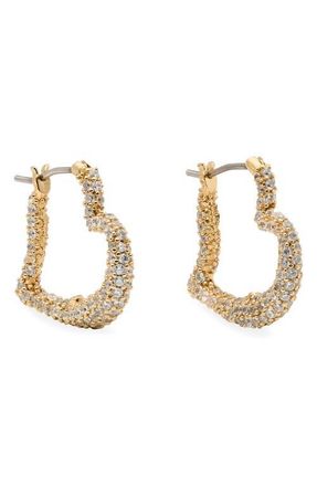 Kate Spade New York amour pav&eacute; heart huggie hoop earrings in Clear/Gold at Nordstrom