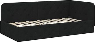 vidaXL Corner Bed Frame with Headboard Black 90 x 190 cm Fabric vidaXL