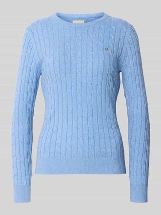 GANT Pullover mit Zopfmuster und Logo-Stitching in Hellblau, Gr&ouml;&szlig;e L