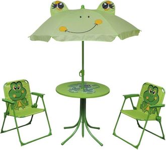 vidaXL Vidaxl - Set Mesa Y Sillas De Jard&iacute;n Infantil 3 Pzas Con Sombrilla Verde