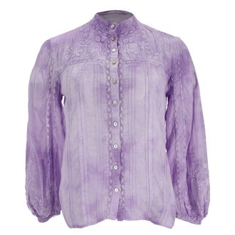 LoveShackFancy Loveshackfancy Ronda Embroidered Blouse in Purple Cotton