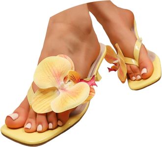 Generic Womens Fashionable Kitten Heels - Thong Strappy Low Heel Sandals, Slip On Non-Slip Dressy Short Heels, Summer Flip Flop Black Mule Heeled Sandals