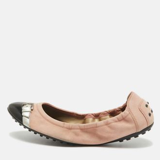 Tod's Tods Pink Suede And Patent Leather Buckle Detail Scrunch Ballet Flats