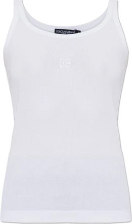 Dolce & Gabbana Ribbed Top With Embroidered Logo - Dames - Tops zonder mouwen - Wit - S - Katoen - Tops