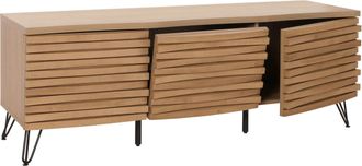 Hhg [nunca Usado] Tv Rack Hhg-441, Mueble Bajo Para Tv, Dise&ntilde;o 3d Compartimentos De Almacenamiento, Mdf Metal 52x142x44cm, Natural