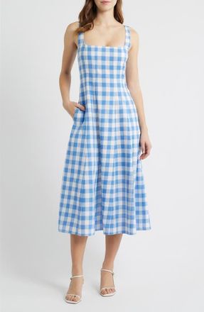 Cleobella Ardena Organic Cotton Ginghanm Dress in Blue Bonnet Gingham at Nordstrom, Size X-Large